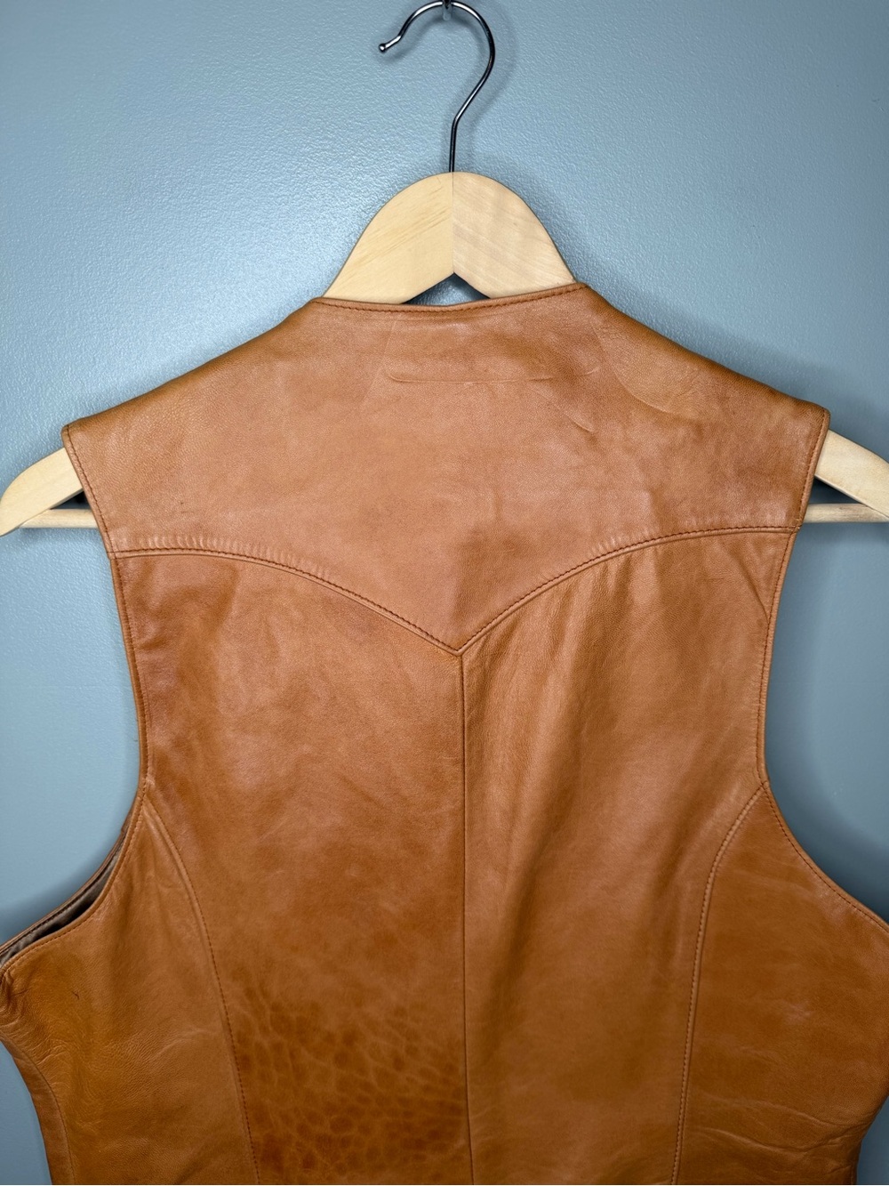 STETSON Vintage 80s Cognac Leather Western Vest - Picture 9 of 14